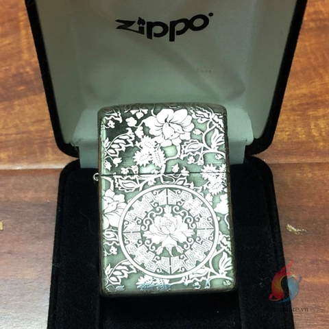 Zippo Bạc Khối Khắc Hoa Mẫu Đơn 4 Mặt