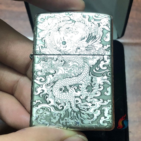 Zippo Bạc Khối Rồng Nhả Ngọc 4 Mặt