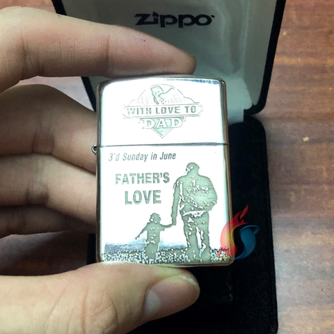 Zippo armor bạc khối 4 mặt khắc chủ đề Cha con