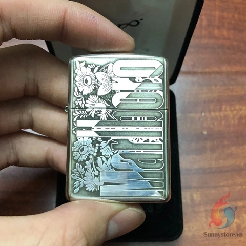 Zippo Armor Bạc Khối Marlboro Khắc 4 Mặt