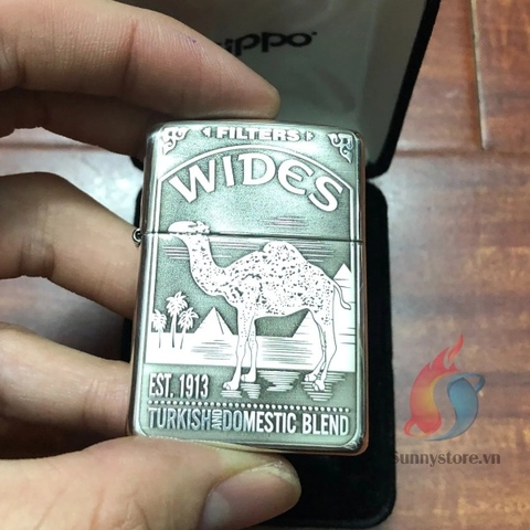 Zippo bạc khối armor khắc chủ đề Camel lạc đà 2 mặt