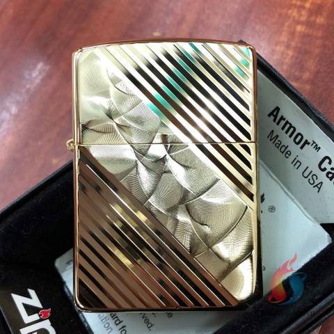 Zippo Armor Hoa Văn Chéo Mạ Vàng Gold Plated