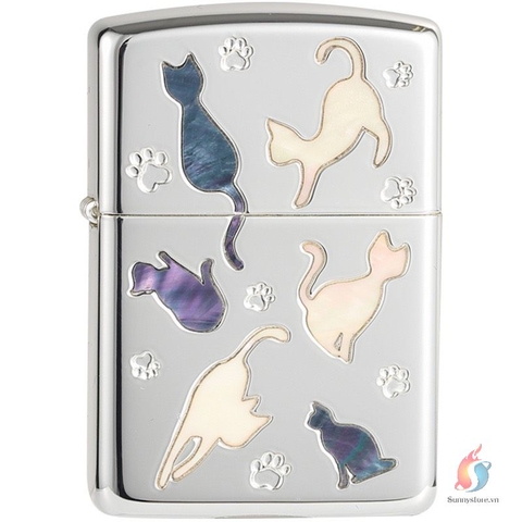 Zippo Armor Khảm trai Hình mèo Chrome