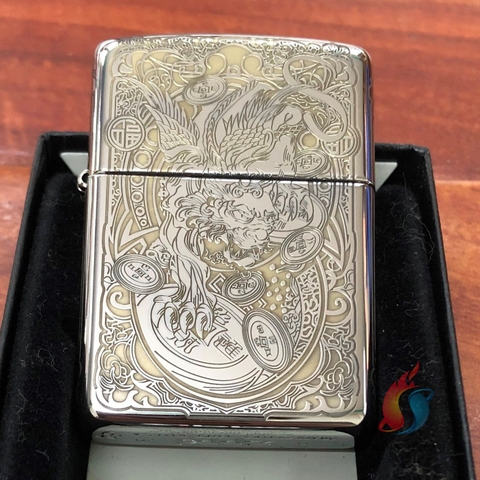 Bật Lửa Zippo Armor Khắc Tỳ Hưu 2 Màu
