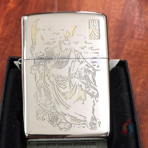 Bật Lửa Zippo Chrome bóng Khắc Quan Công 2 Màu