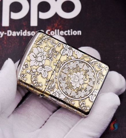 Bật Lửa Zippo Armor Khắc Hoa Văn 2 Màu