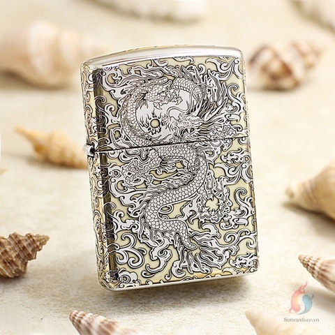 Bật Lửa Zippo Armor Rồng Cuộn Mây Chrome 2 Màu
