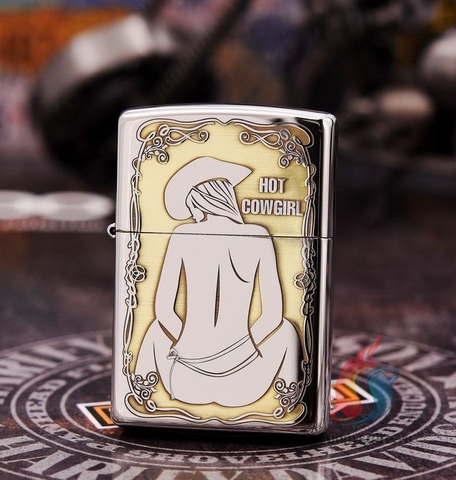 Bật Lửa Zippo Armor Khắc Cô Gái CowGirl 2 Màu