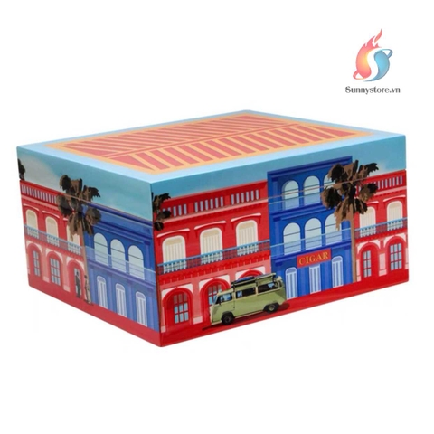 Hộp bảo quản Cigar Lafuli phủ sơn mài bức tranh thị trấn Cuba