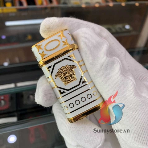 Cartier x Versace Lighter - Sơn mài trắng mạ viền vàng