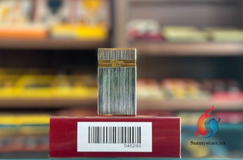 Bật Lửa Dupont Xăng Đá Phay Xước Bạc Viền Vàng