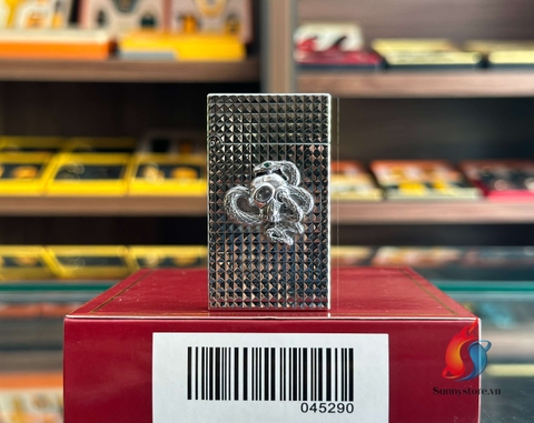 Bật Lửa Dupont Xăng Đá Vân Kim Cương Đình Hình Skull & Snake ( Bạc)