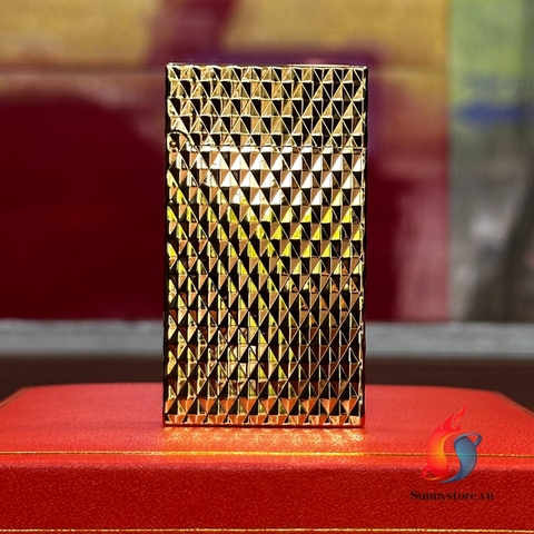 Bật Lửa Dupont Xăng Đá Vân Pha Lê Mạ Vàng