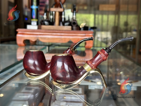 Tẩu bắt tóp Gỗ thạch nam nối trúc cán sừng trâu free size ring 42-60