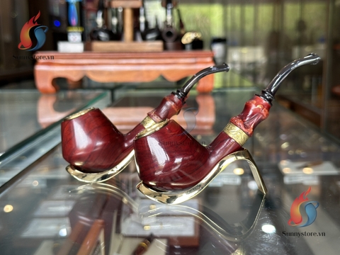 Tẩu bắt tóp Gỗ thạch nam nối trúc cán sừng trâu free size ring 42-60