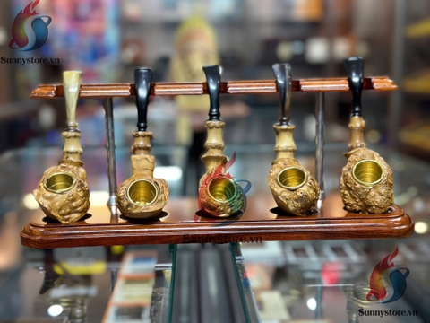 Tẩu bắt tóp Gỗ óc chó nối trúc cán sừng trâu free size 42-58