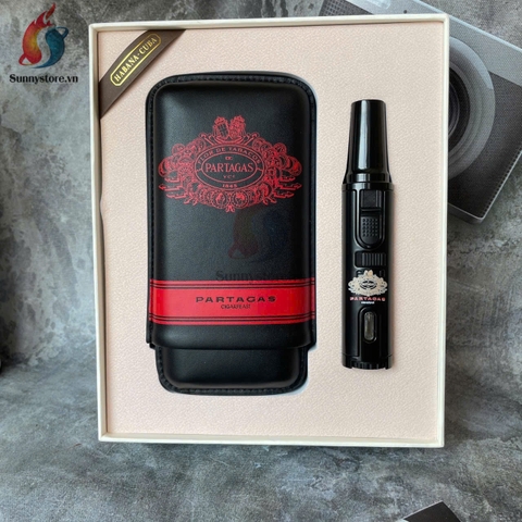 Sét 2 món bao da 3₫ và khò để bàn 1 tia họa tiết về các thương hiệu cigaf nổi tiếng