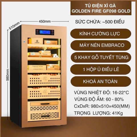 Tủ điện xì gà Golden Fire GF098 Gold