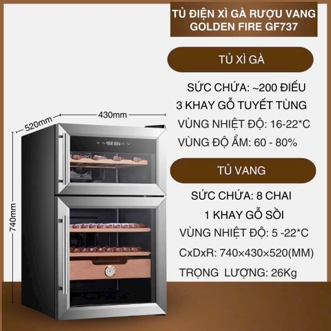 Tủ điện bảo quản xì gà – rượu vang Golden Fire GF737