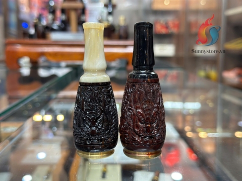 Bắt Tóp Gỗ Trắc Đục Rồng - Cán Sừng Trâu Đực - Bát Đồng Vặn Ren ( 42-60 )