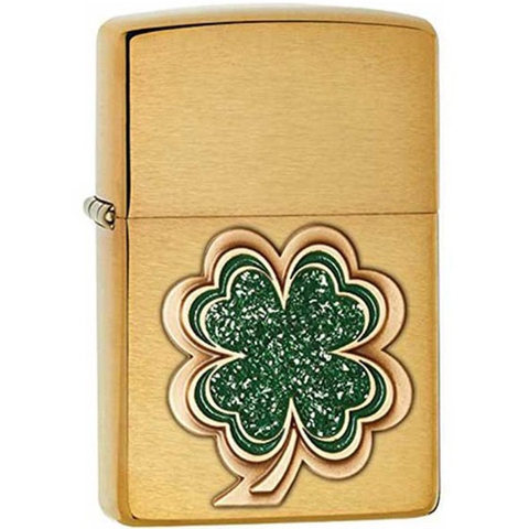 Zippo 28806 – Zippo Four Leaf Clover ( Shamrock ) Emblem Brushed Brass