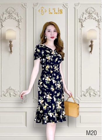 Đầm mango đen hoa vàng kem phom đuôi cá