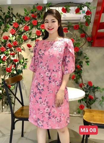 Đầm lụa Hải Đường cổ thuyền tay đắp chéo