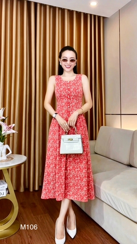 Đầm Mango cam đào, sát nách, nhún hông