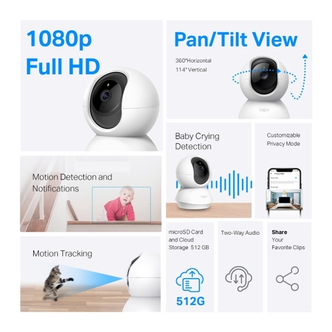 Camera wifi TP-Link Tapo C200 TC70 Hàng chính hãng quay quét 360độ