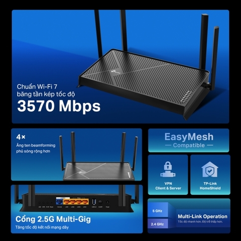 Bộ Phát Router WiFi 7 Băng Tần Kép BE3600 TP-Link Model BE230 BE220 Hàng Chính Hãng