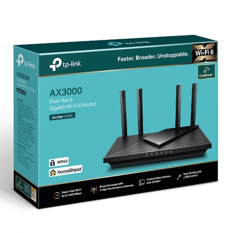 Router WiFi 6 TP-Link Archer AX55 / AX55 Pro AX3000 – Dual Band 3000Mbps, EasyMesh, HomeShield, Cổng 2.5G (Bản Pro)