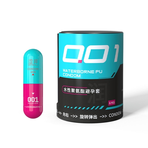 Bao cao su DryWell PU 001 Ultimate Lubrication - Siêu mỏng 001 - Nhiều gel trơn mượt - Hộp 6 viên