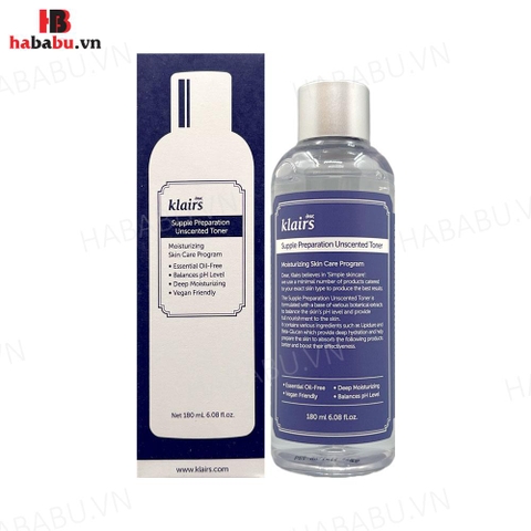 Nước hoa hồng Klairs Supple Preparation Unscented Toner 180ml chính hãng.