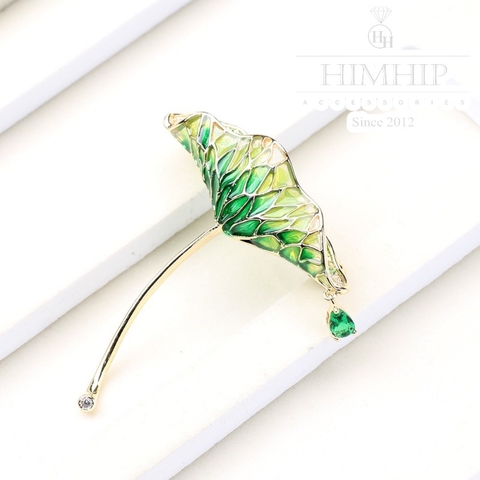 Trâm, Ghim Cài Áo HimHip Lá Sen Quý Phái HKCC Đính Phale 4,5*5cm