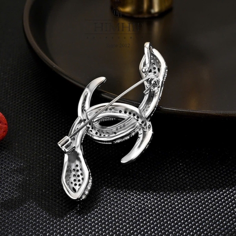 Trâm, Ghim Cài Áo Nam Nữ HimHip Rắn Đôi Thanh Lịch HKCC Đính Phale 2,5*6cm