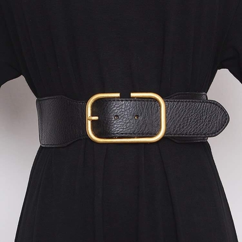 Dây Lưng HimHip Da Thật Phối Chun Khoá Hình Chữ Nhật Mạ Vàng Sang Trọng