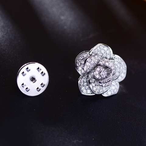 Pin Cài Áo HimHip Hoa Hồng Trắng Sang Trọng HKCC Đính Phale 1.9 cm