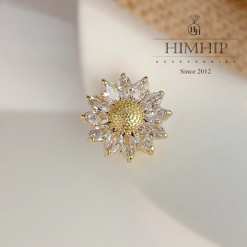 Pin Cài Tự Hít HimHip Hoa Hướng Dương Vàng Sang Trọng HKCC Đính Phale 1.5x1.5cm