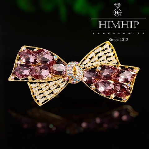 Kẹp Bấm HimHip HKCC Đính Phale Nơ Chéo Sang Trọng 3x7cm