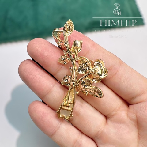 Trâm, Ghim Cài Áo HimHip Bình Hoa 5 Cánh Sang Trọng HKCC Đính Phale 2,5*5,5cm
