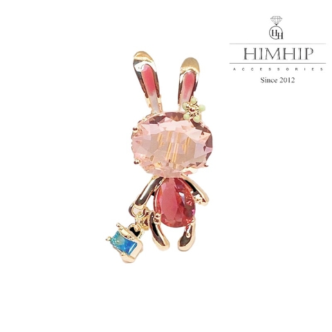 Trâm, Ghim Cài HimHip Thỏ Xách Giỏ Đáng Yêu HKCC Đính Phale 3,5*1,5cm