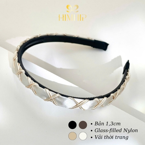 Bờm Tóc HimHip Composite Vải Trơn Đan Dây Thanh Lịch 1.3cm