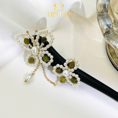Trâm Cài Tóc HimHip Châu Điệp Điểm Hoa Thanh Lịch 19cm Kèm Hộp Phụ Kiện Áo Dài