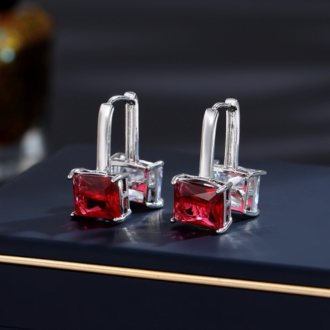 Khuyên Tai Ngắn HimHip Mặt Đá Vuông Sang Trọng HKCC Đính Phale 1x2cm