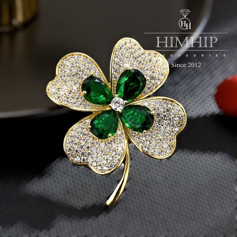 Trâm, Ghim Cài Áo HimHip Hoa 4 Cánh May Mắn HKCC Mix Phale Xanh 3.3*4cm