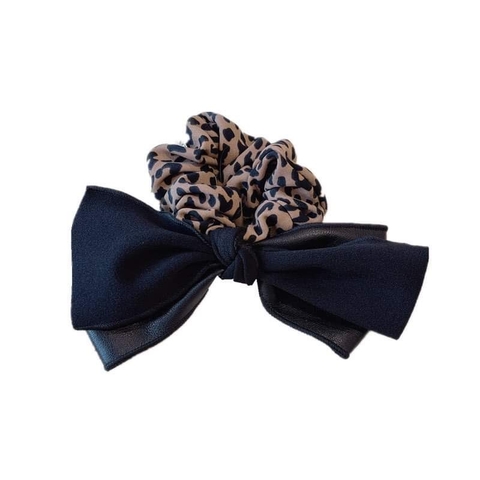 Scrunchies Nơ Da Phối Họa Tiết Da Báo Cá Tính 4cm