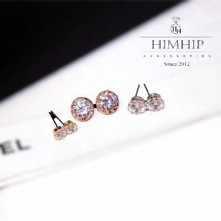 Khuyên Tai Nụ HimHip Mặt Tròn Nhỏ Viền Trắng Thanh Lịch HKCC Đính Phale - Trắng 0.7cm