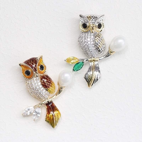 Trâm, Ghim Cài Áo HimHip Cú Mèo Đậu Cành Cây Sang Trọng HKCC Mix Trai 3,5*4,5cm