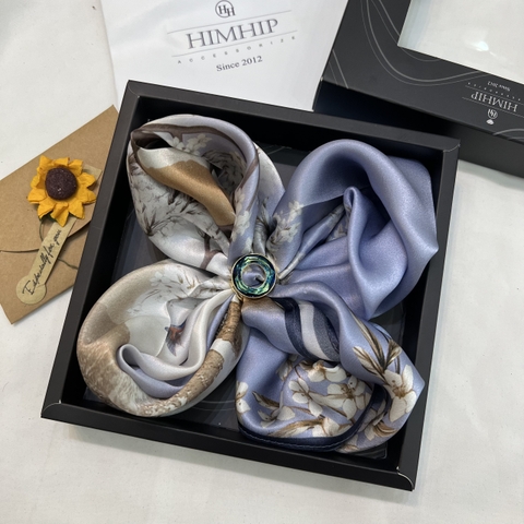 Set Quà Tặng Khăn Lụa Vuông Khổ 65 & Cài Khăn Kèm Túi Hộp Thiệp (Không kèm cài áo) - 287