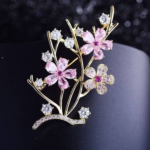 Trâm, Ghim Cài Áo HimHip Cành Hoa Thanh Lịch HKCC Đính Phale Hồng 3,5*6cm